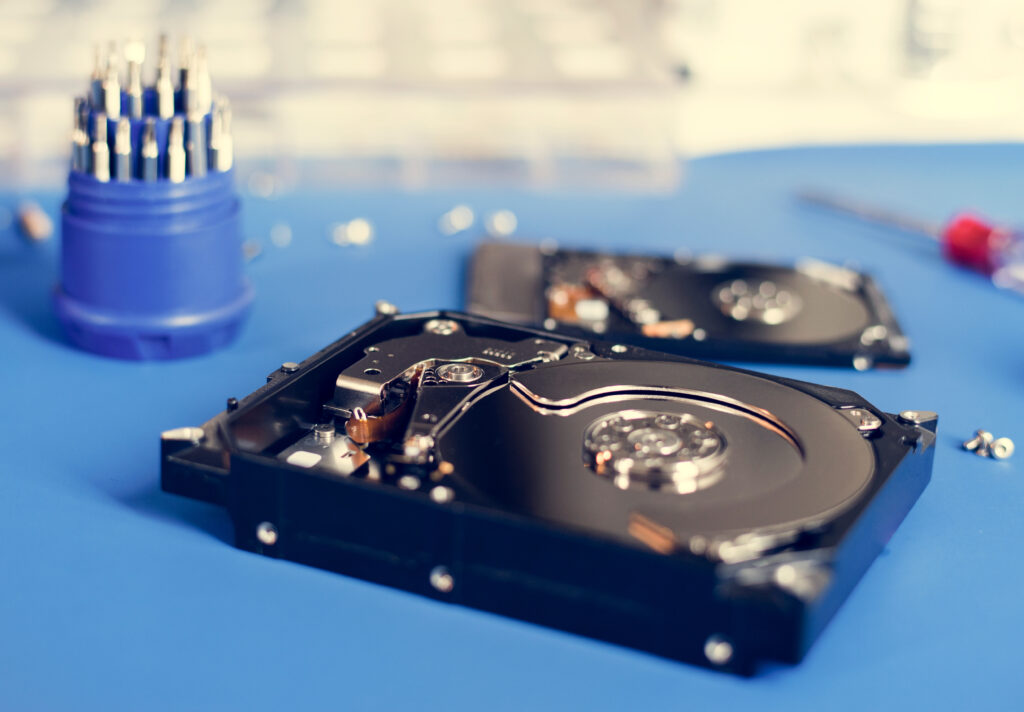 hard drive on blue table
