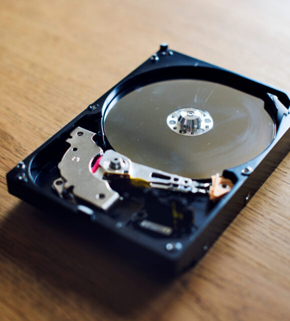 hard drive on wood table